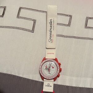 Red and White Chronograph Watch